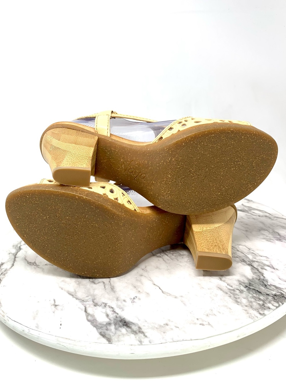 Naya Alpine Laser Cut Tan Leather Slingback Sandal Pumps 8.5 Classic Boho Summer - Picture 8 of 16